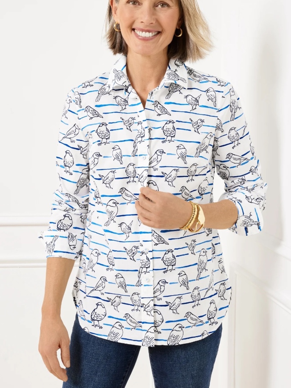 Talbots Modern Classic Bird Stripes Button Down Shirt